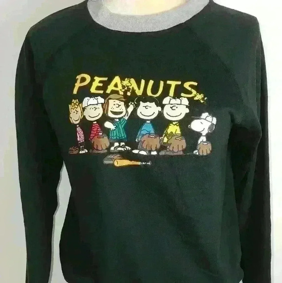 Peanuts Black Sweater Charlie Friends Sz M - Picture 1 of 8